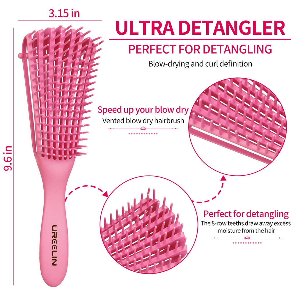 UREELIN detangler brush with adjustable holder eases customized detangling for thick curls.