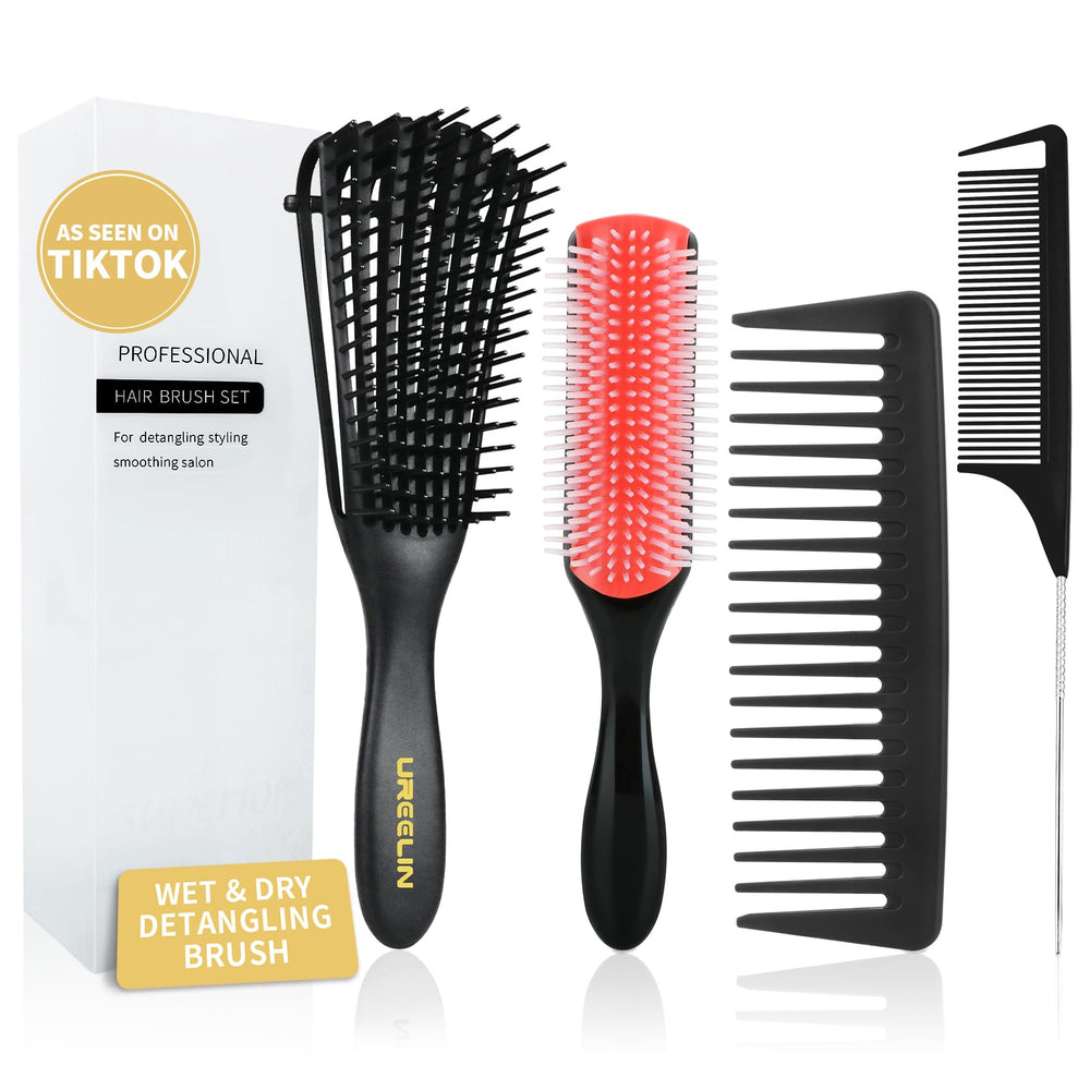 UREELIN detangler brush close-up highlighting gentle detangling for curls.