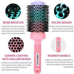 UREELIN round brush nylon bristles closeup provides gentle detangling and reduced tugging