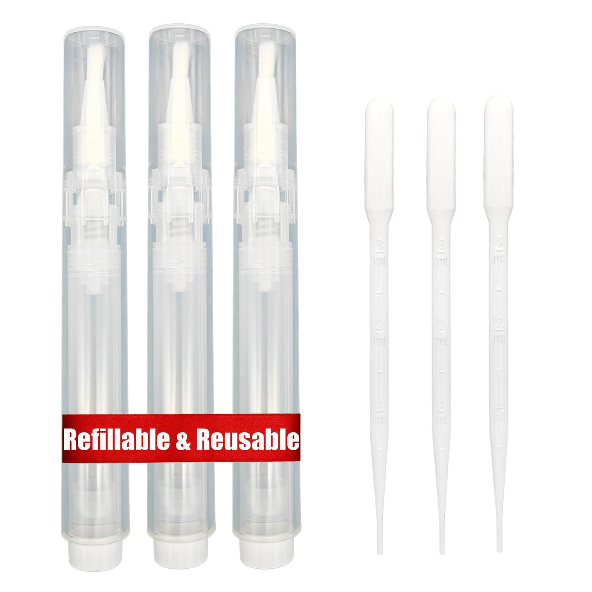 URGINO set de 3 plumas rellenables para aceite de cutícula, reutilizables y portátiles.
