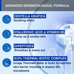 Uriage Cica-Daily serum on the face demonstrates gentle, quick-absorbing hydration for routine comfort.
