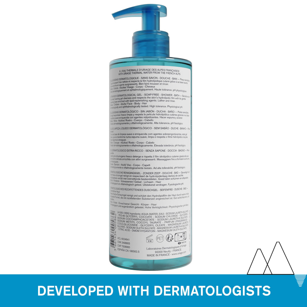 Uriage Extra-Rich Dermatological Gel foaming-lather delivers rich foam for cleansing without soap
