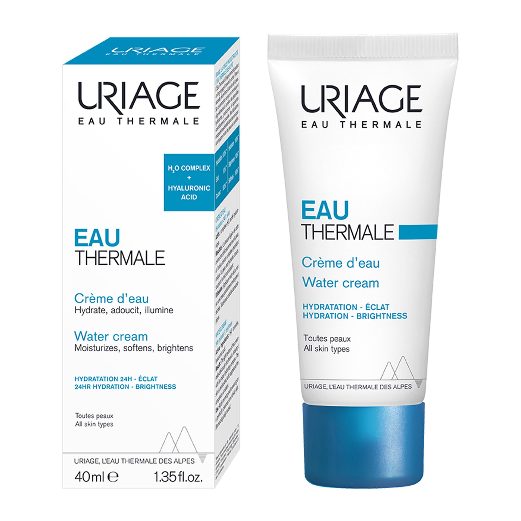 Hands applying Uriage facial cream to cheek for smooth skin