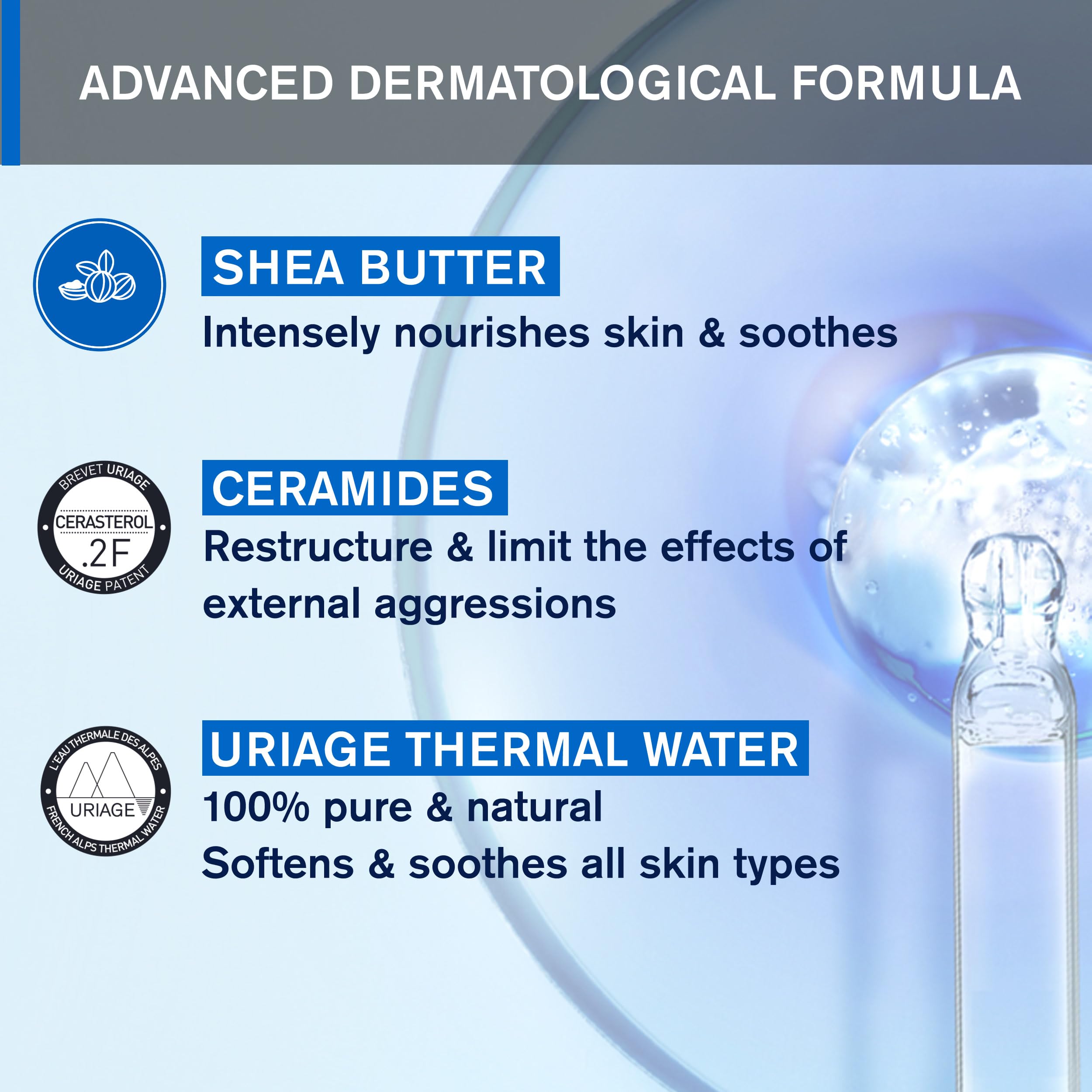 Uriage cleanser used in daily bathroom routine for safe dry-skin care.
