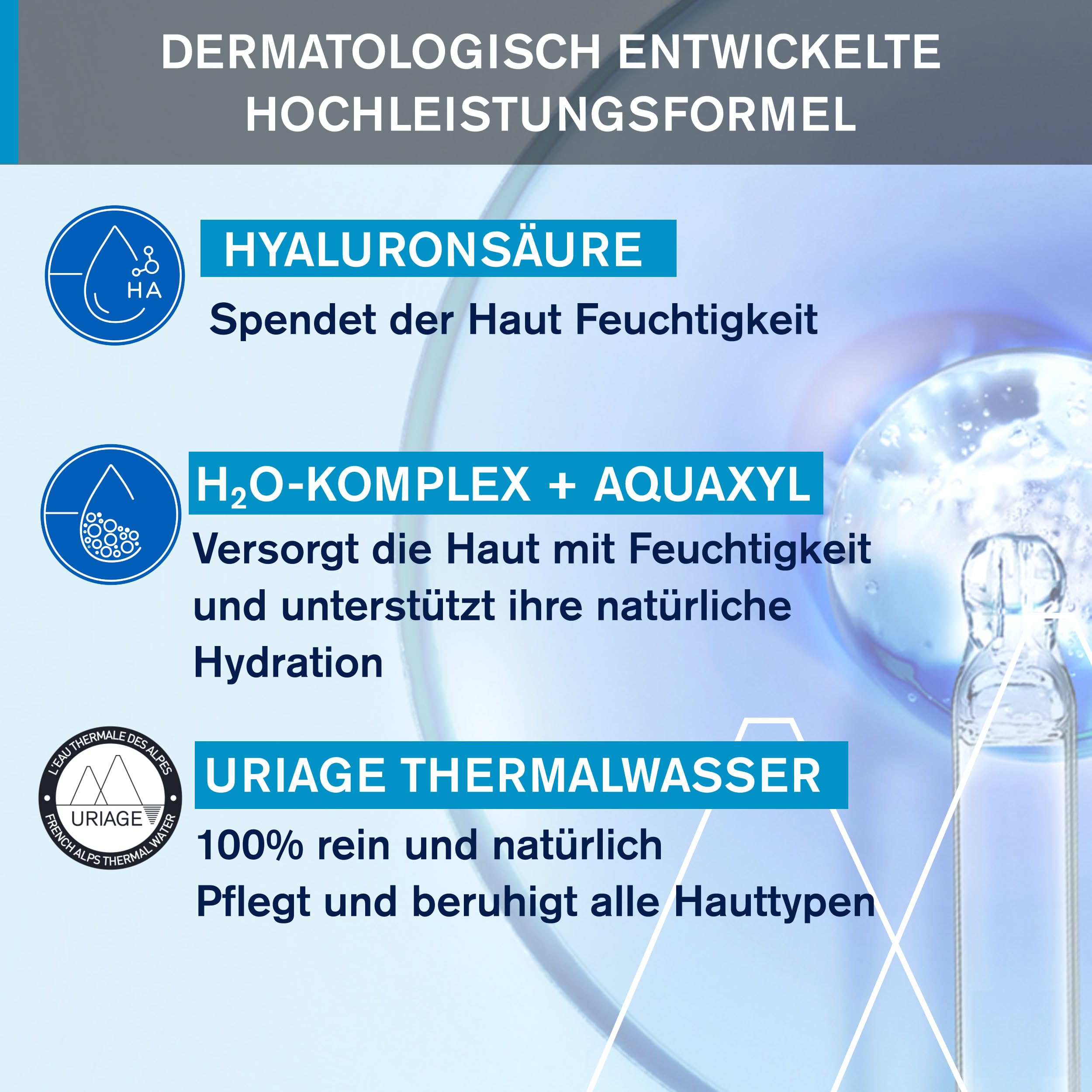 Hyaluronic acid graphic with Uriage branding for hydration concept