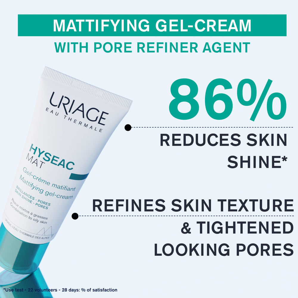 Uriage Hyseac gel-cream application on cheek demonstrating makeup-base use