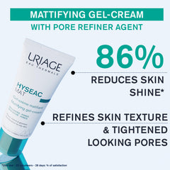 Uriage Hyseac gel-cream application on cheek demonstrating makeup-base use