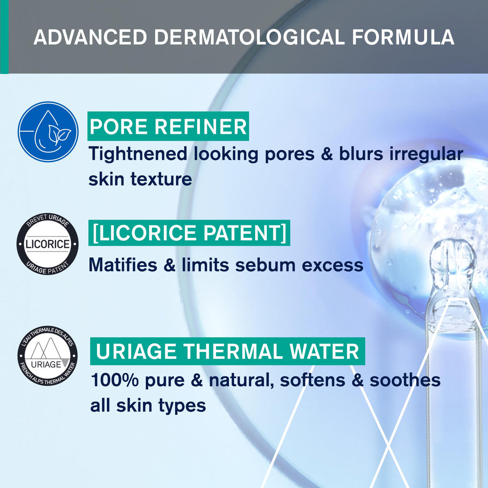 Uriage Hyseac closeup pore-appearance with matte finish and oil-control