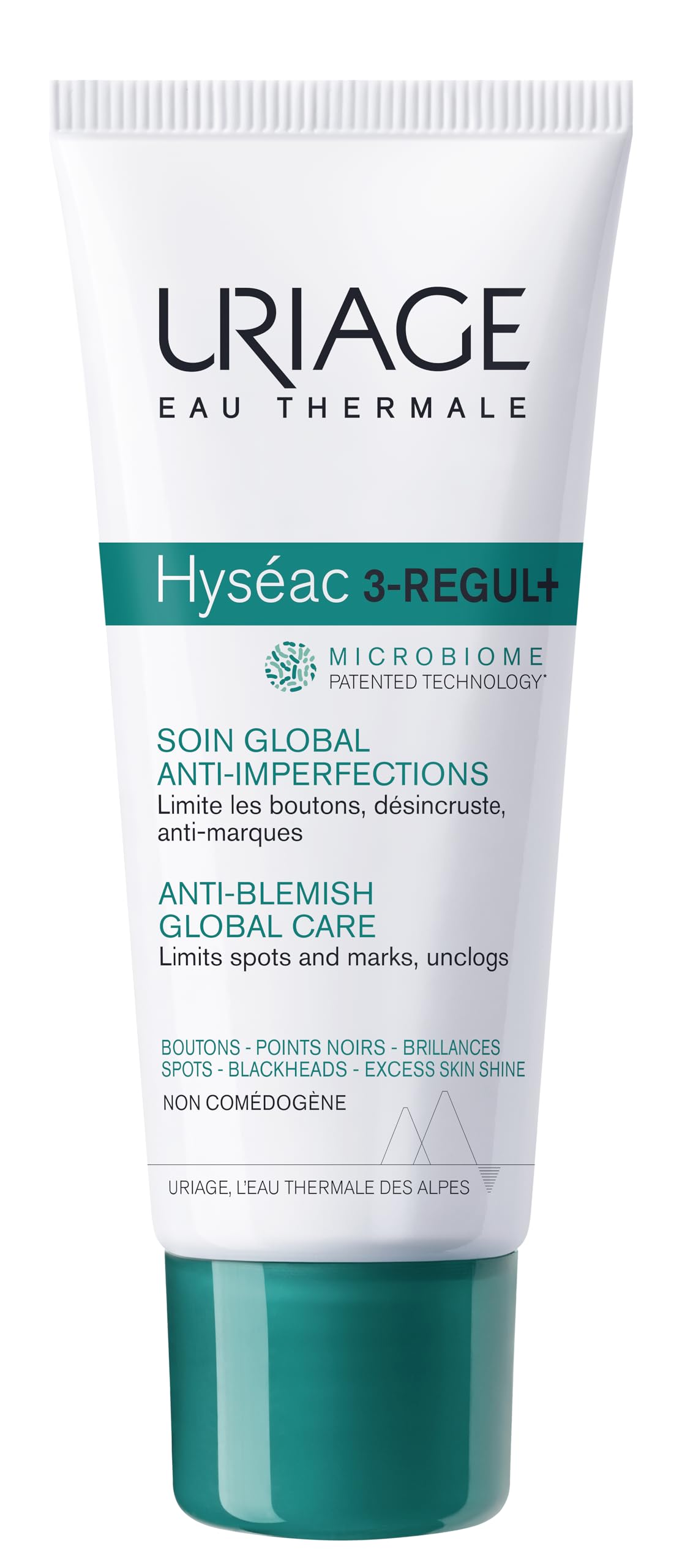 Uriage Hyseac 3-regul+ bottle pour supports balanced skin and blemish care.