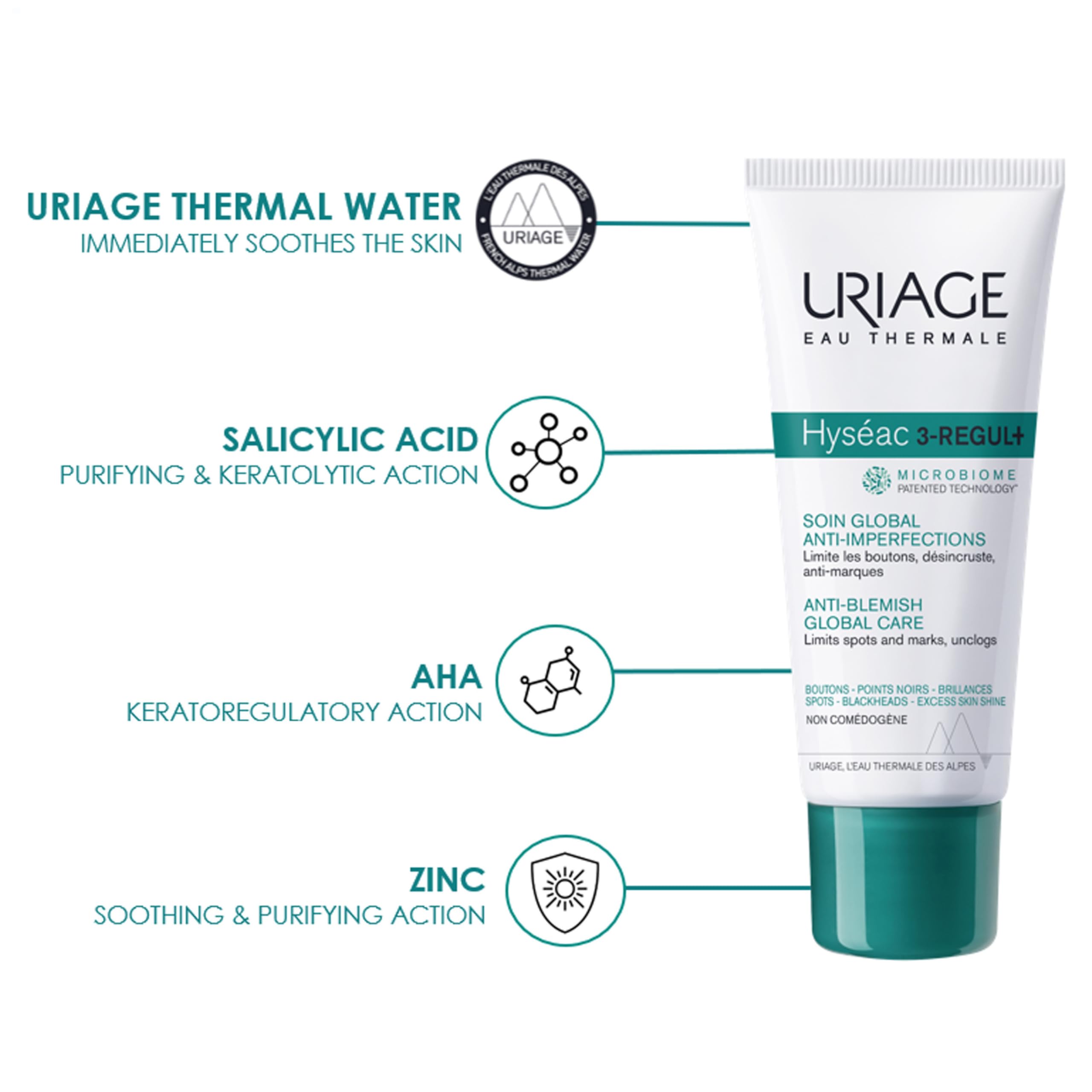 Uriage Hyseac 3-regul+ close-up matte finish demonstrates non-greasy look.