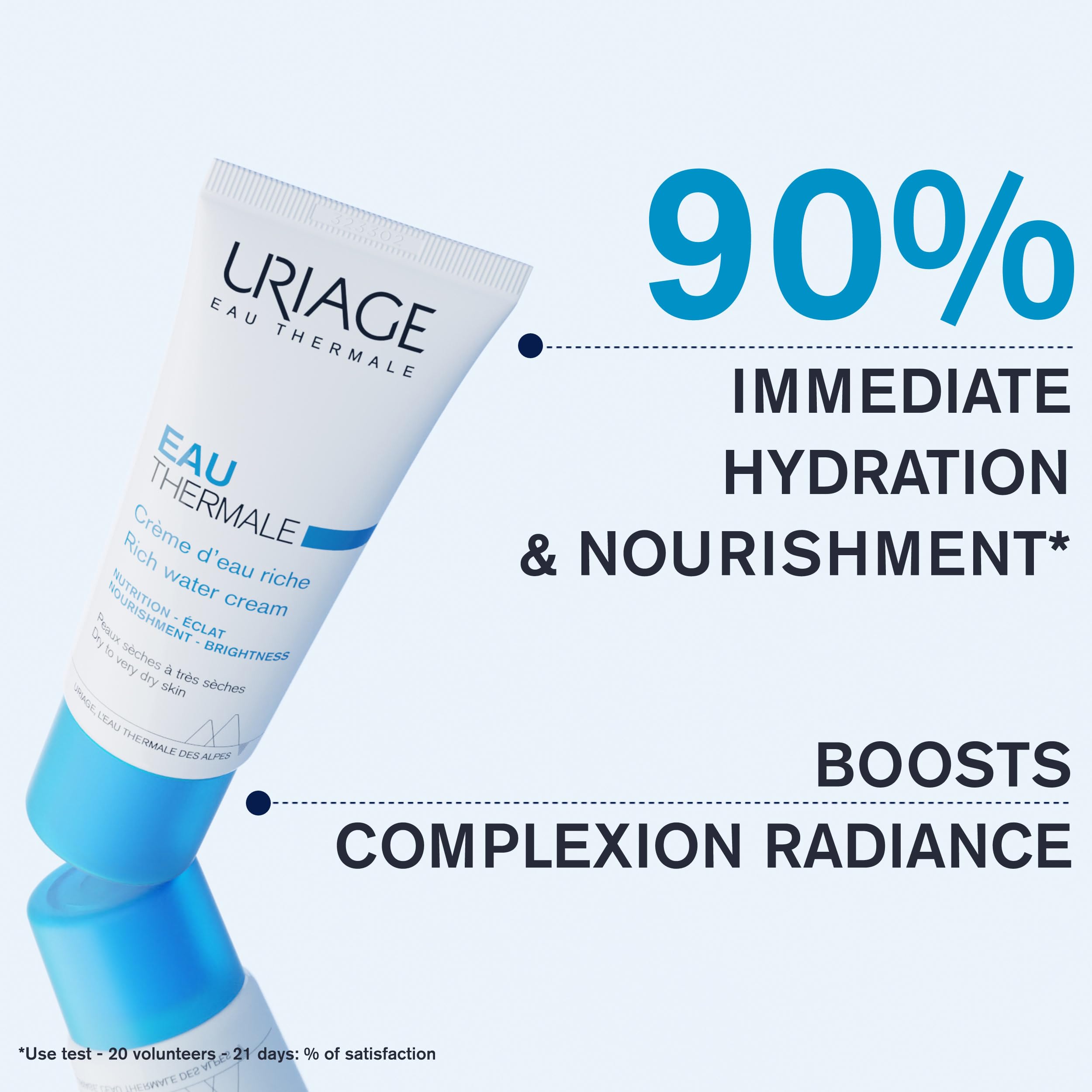 Application motion of Uriage Rich Water Cream demonstrates smoothing massage