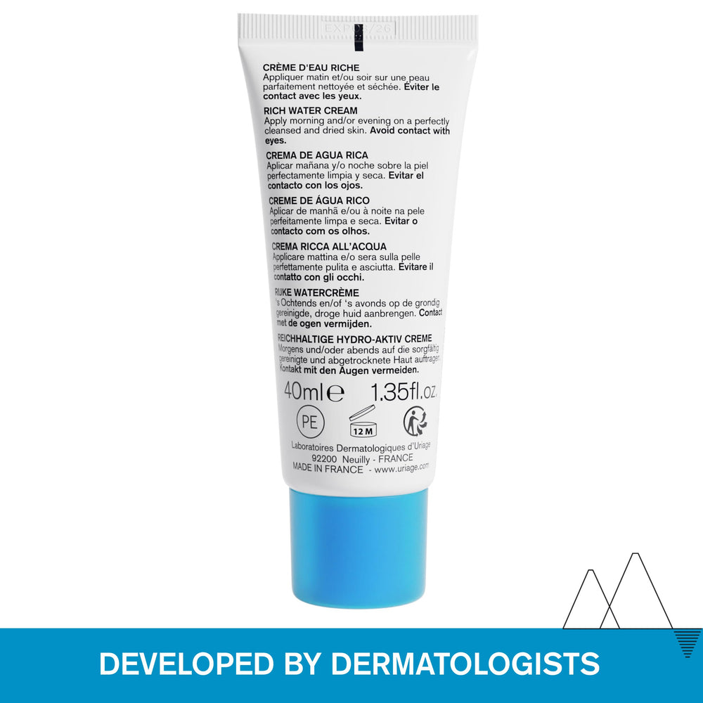 Uriage Rich Water Cream with hyaluronic acid detail highlights plump glow