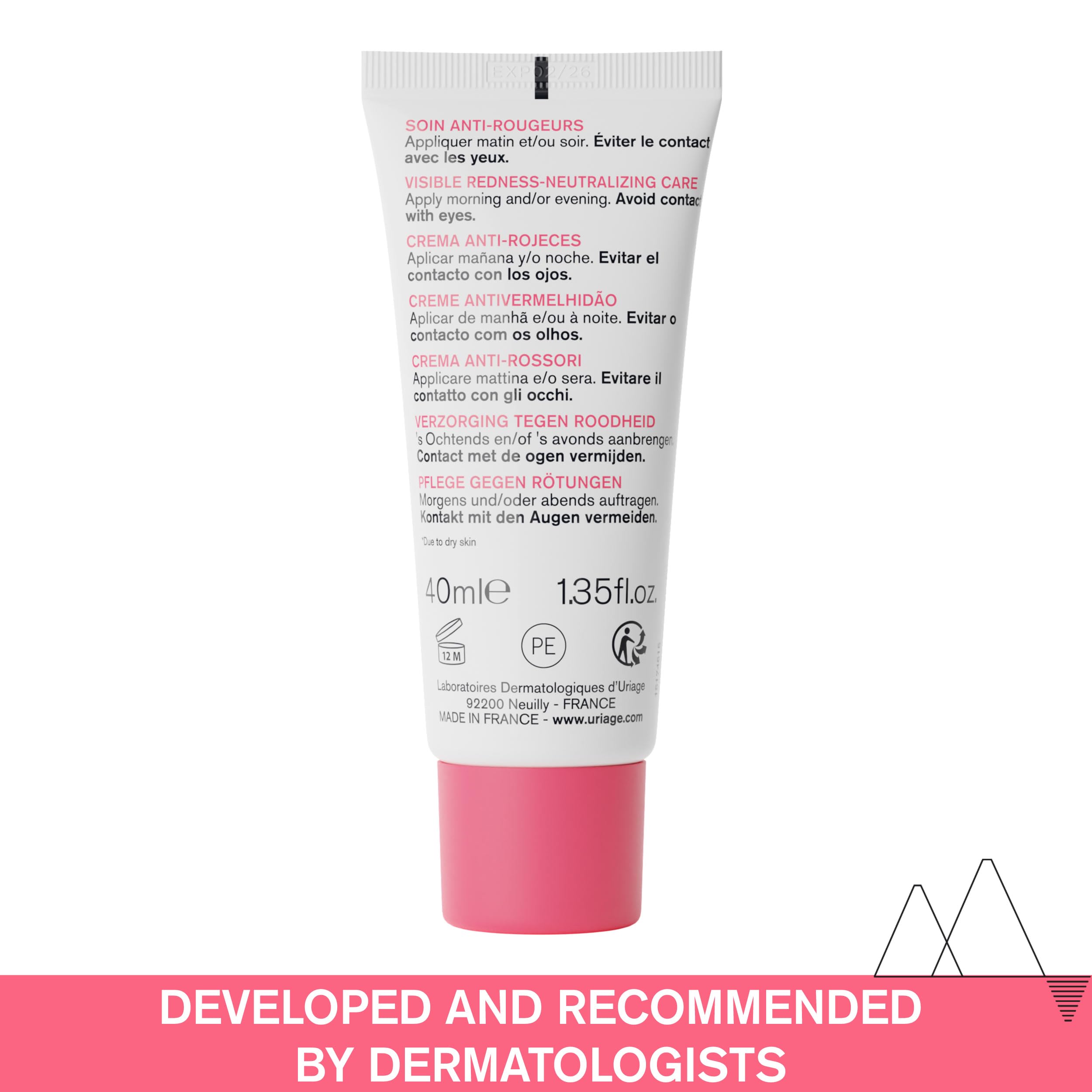 Uriage Roseliane front packshot highlights paraben-free, non-comedogenic redness relief.
