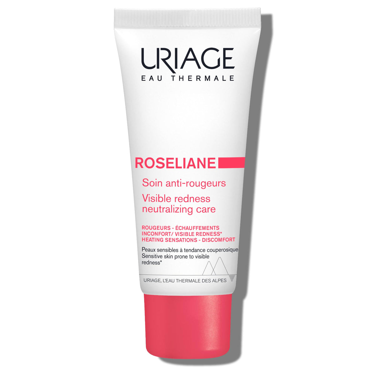 Uriage Roseliane anti-redness cream packaging closeup highlighting premium soothing care.