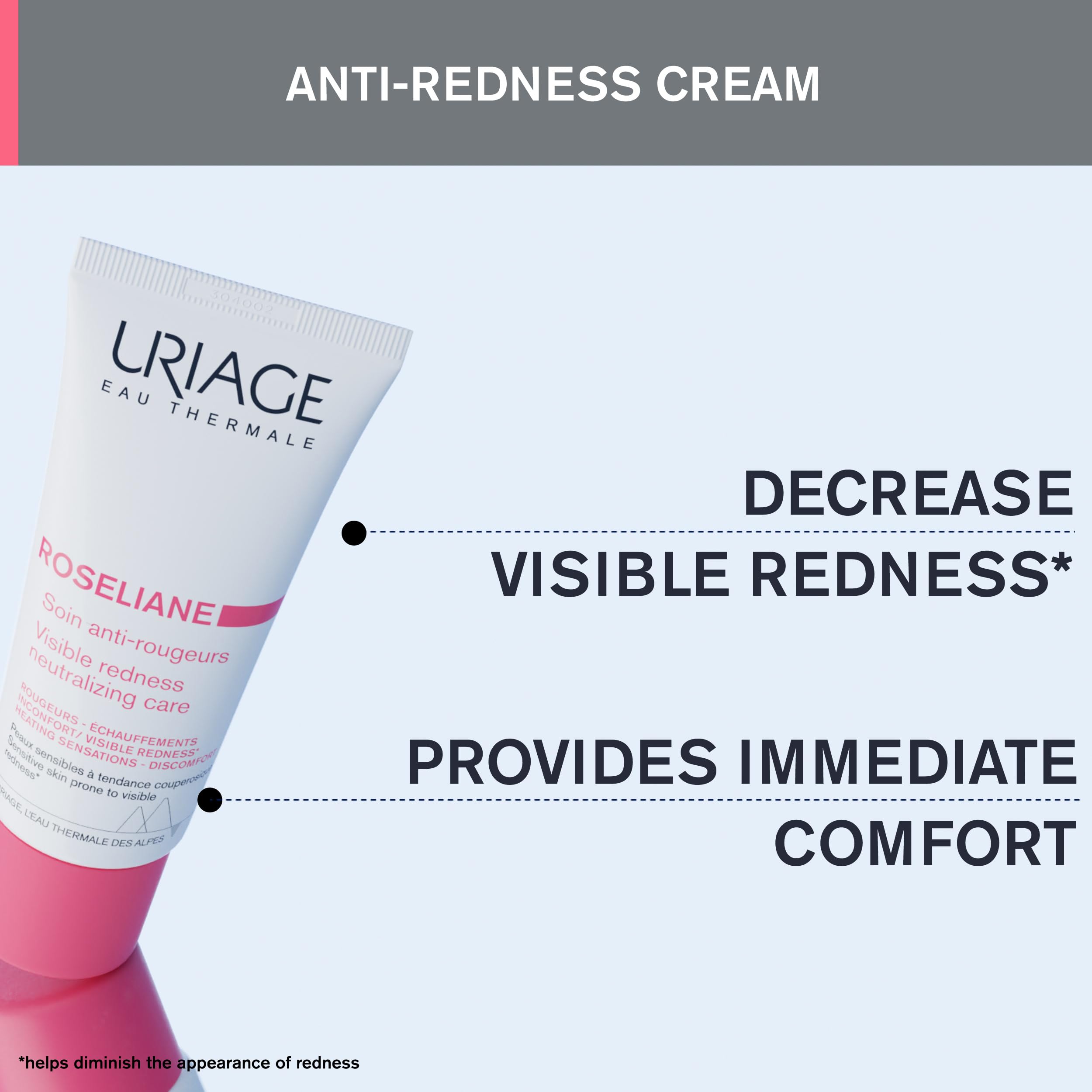 Uriage Roseliane cream swirl texture displays rich hydration for sensitive skin.