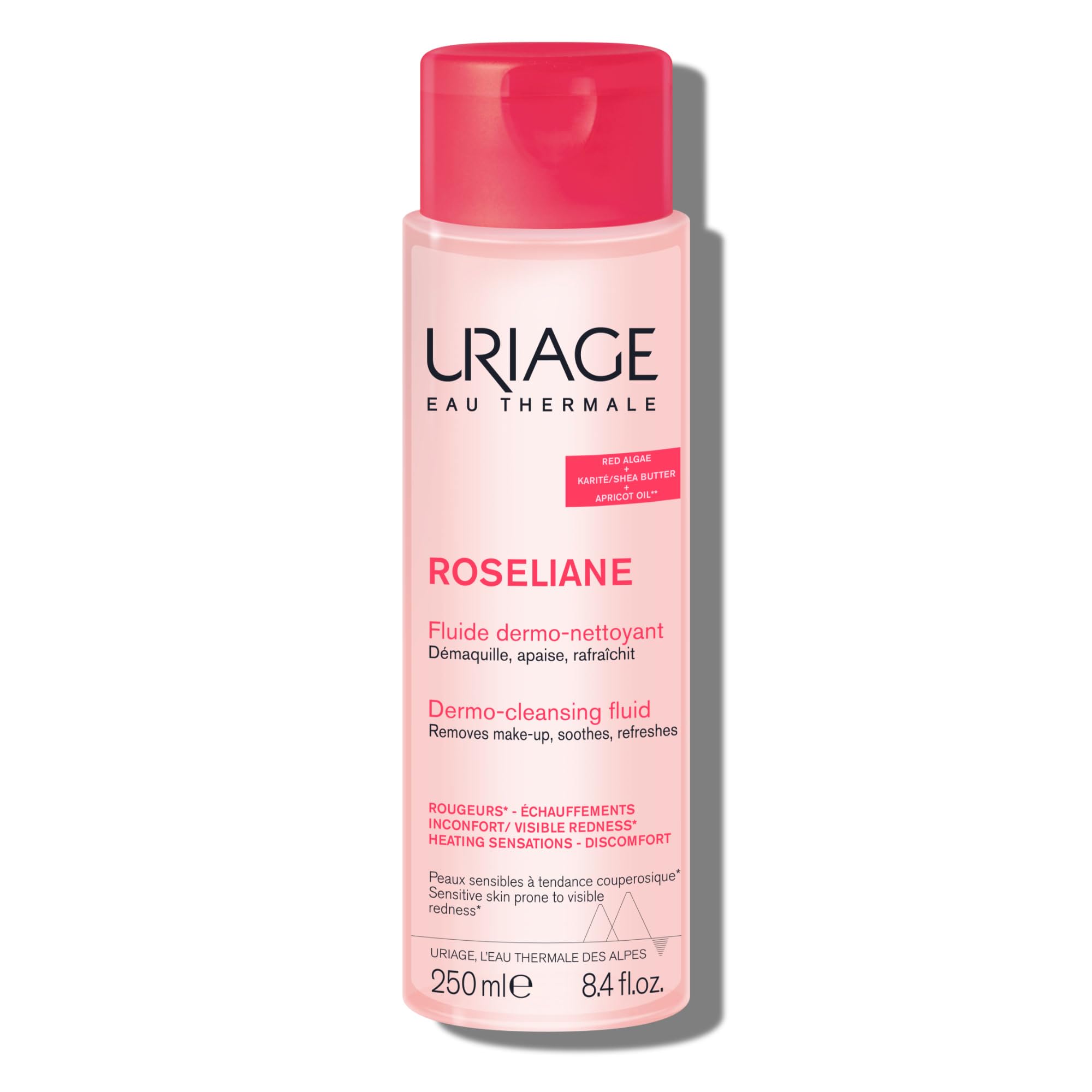 Uriage Roseliane cleanser bottle showing gentle makeup removal for sensitive skin.
