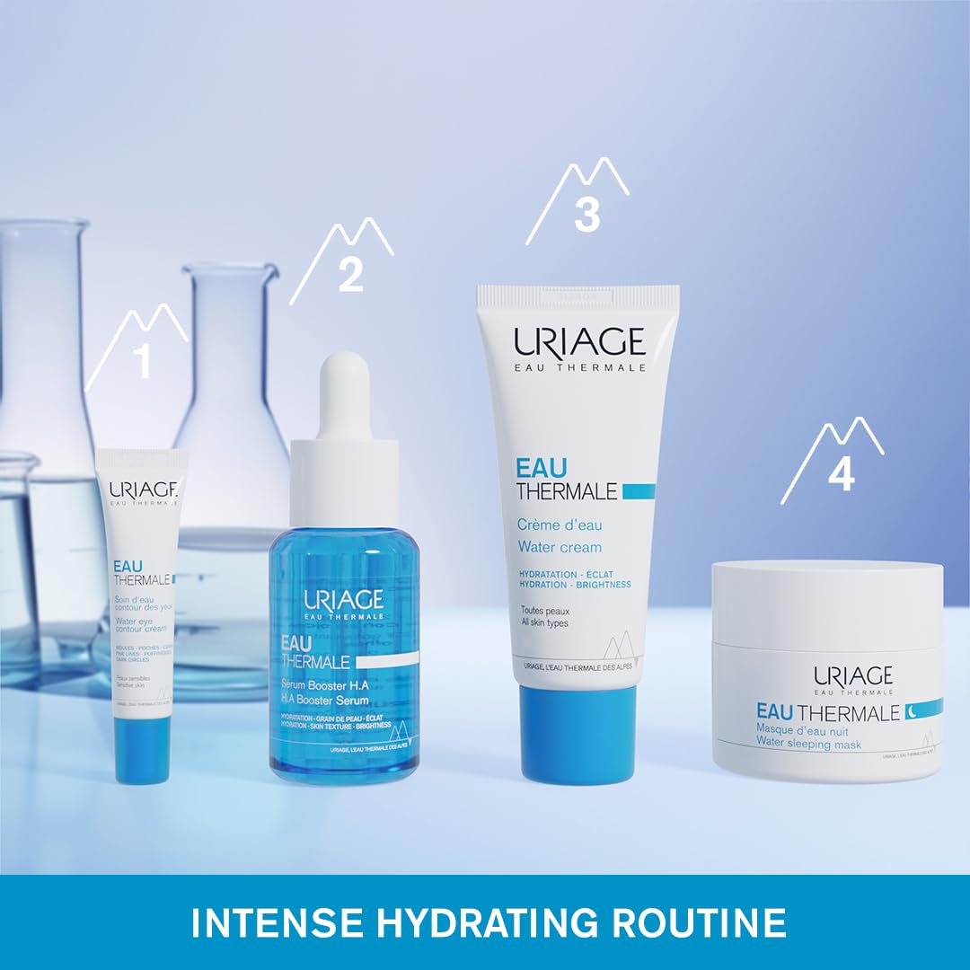 Uriage URIAGE Serum Booster H.A. applied on cheek shows subtle glow and smoothness.
