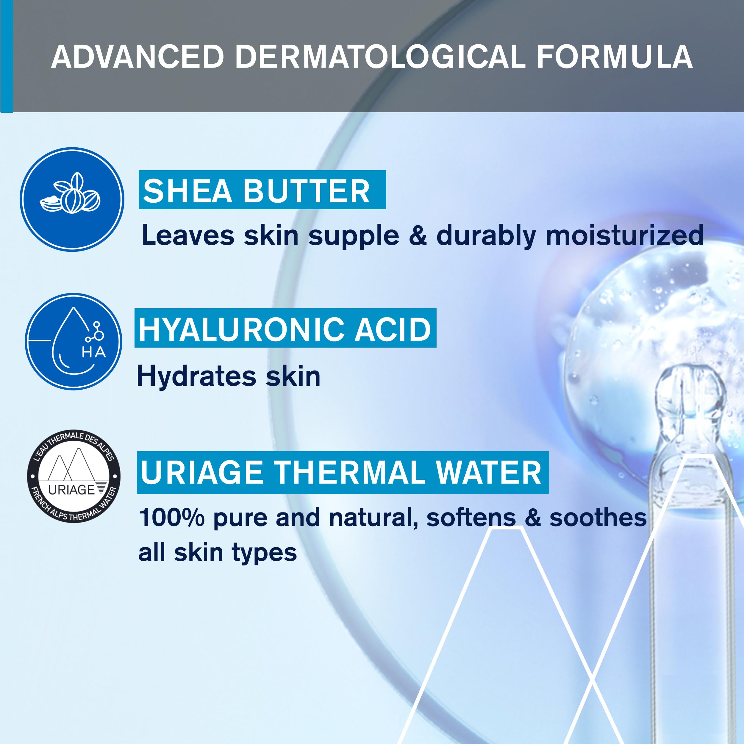 Uriage Silky Body Lotion with shea butter nourishes skin with a velvety feel.