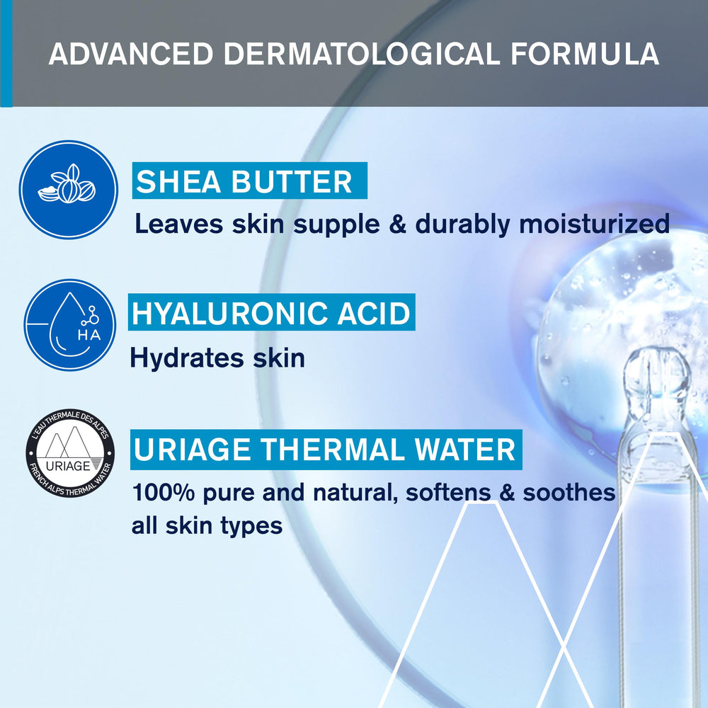 Uriage Silky Body Lotion with shea butter nourishes skin with a velvety feel.