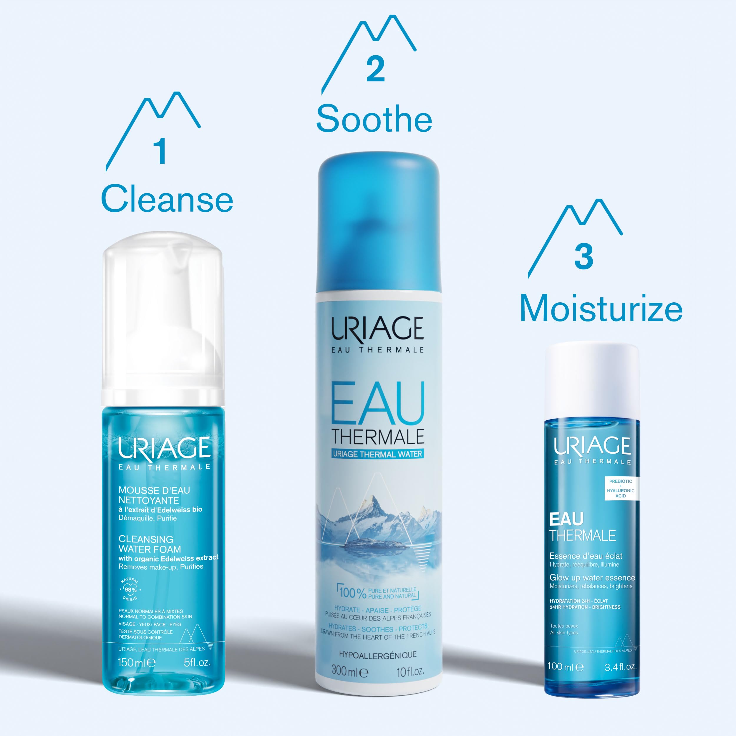Front packaging close-up featuring Uriage branding and hydration concept