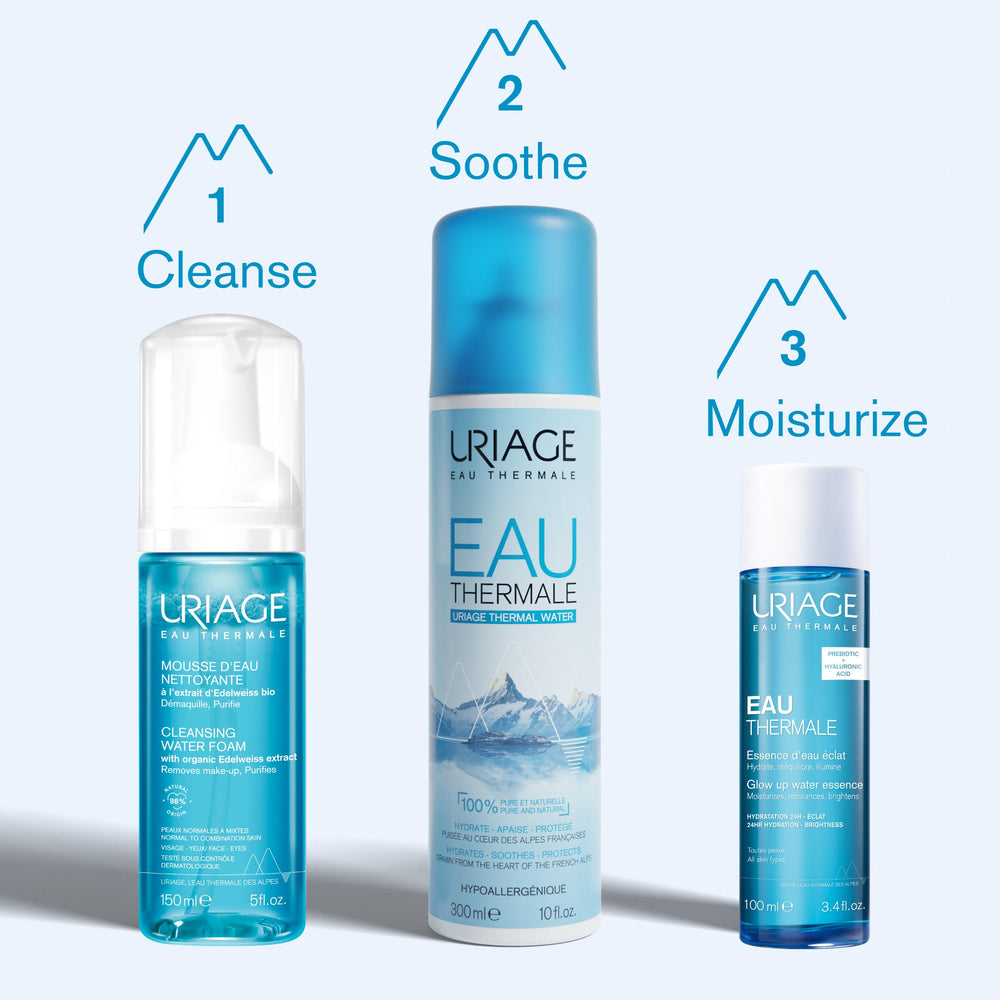 Front packaging close-up featuring Uriage branding and hydration concept