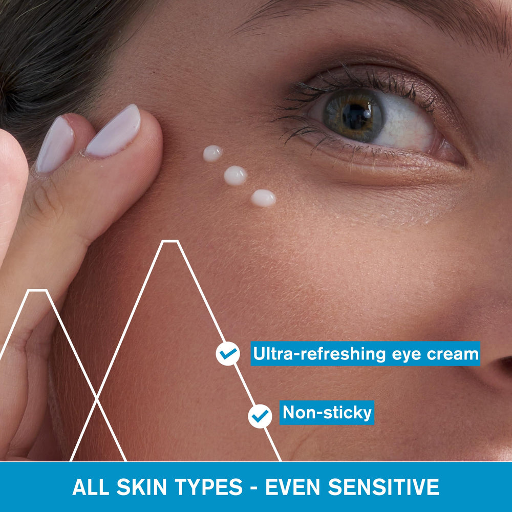 Uriage Water Eye Contour Cream application stroke highlights lightweight texture on skin