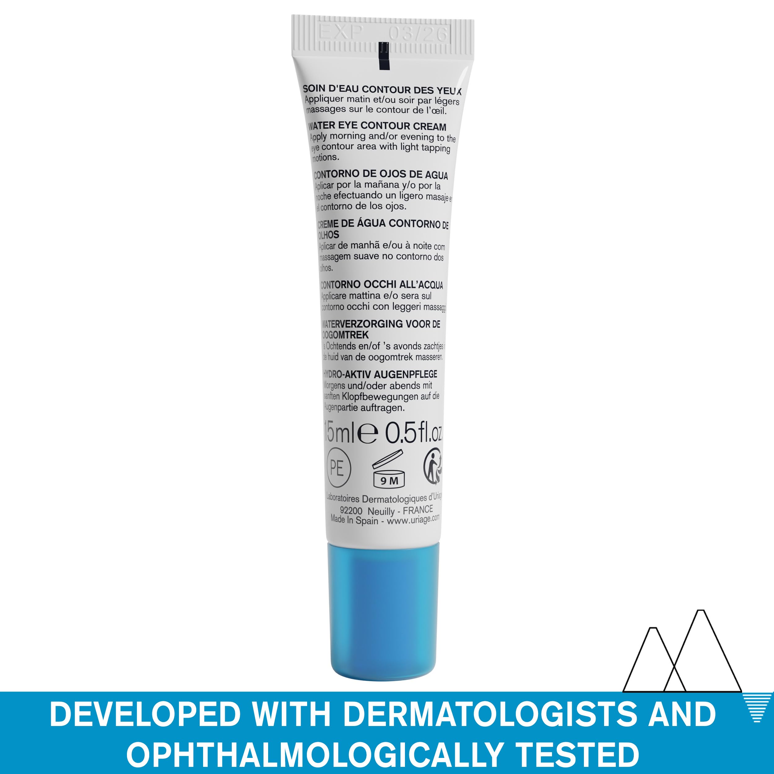 Uriage Water Eye Contour Cream close-up dispensing small amount for precise application