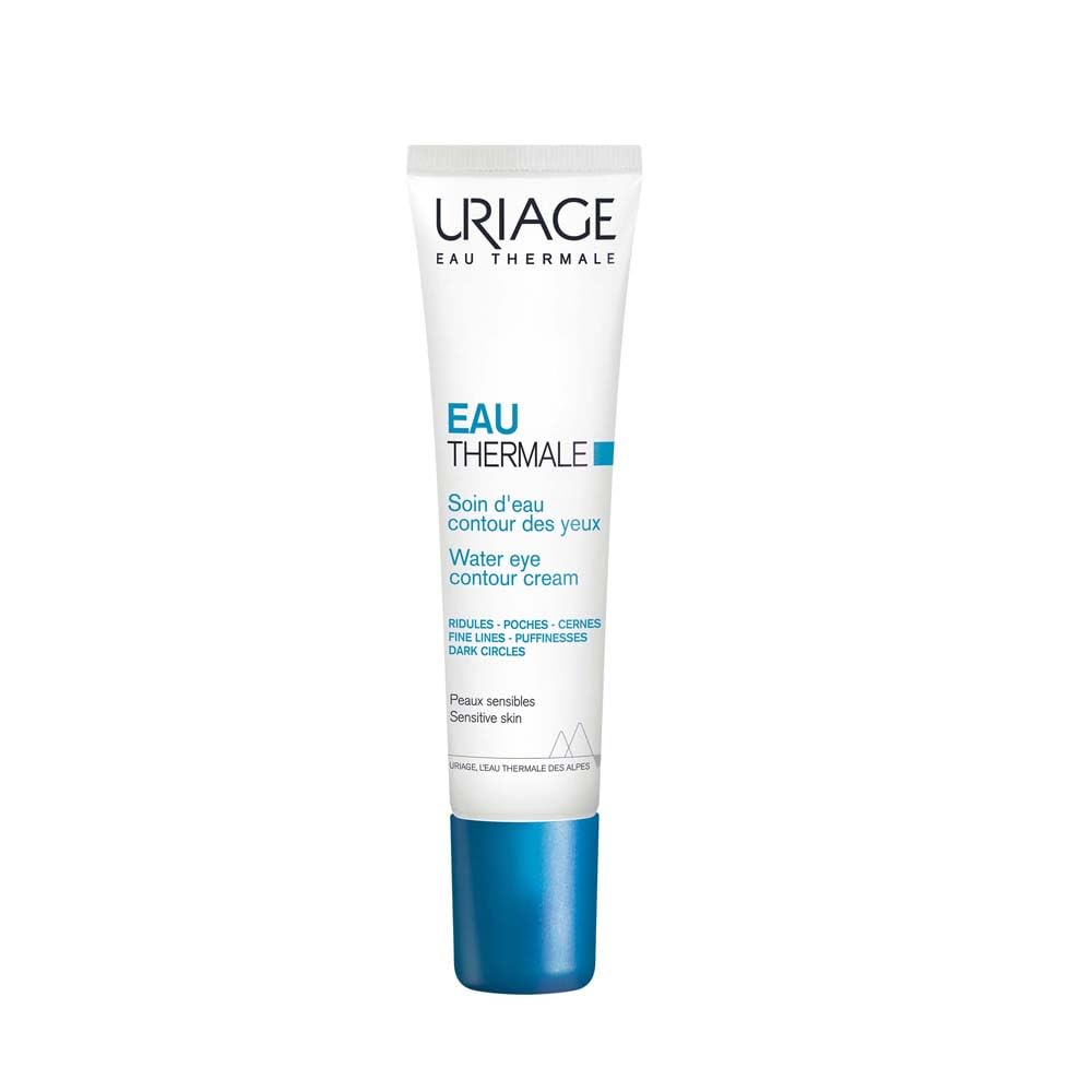 Uriage Water Eye Contour Cream close-up tube showing hydrating formula for eye area