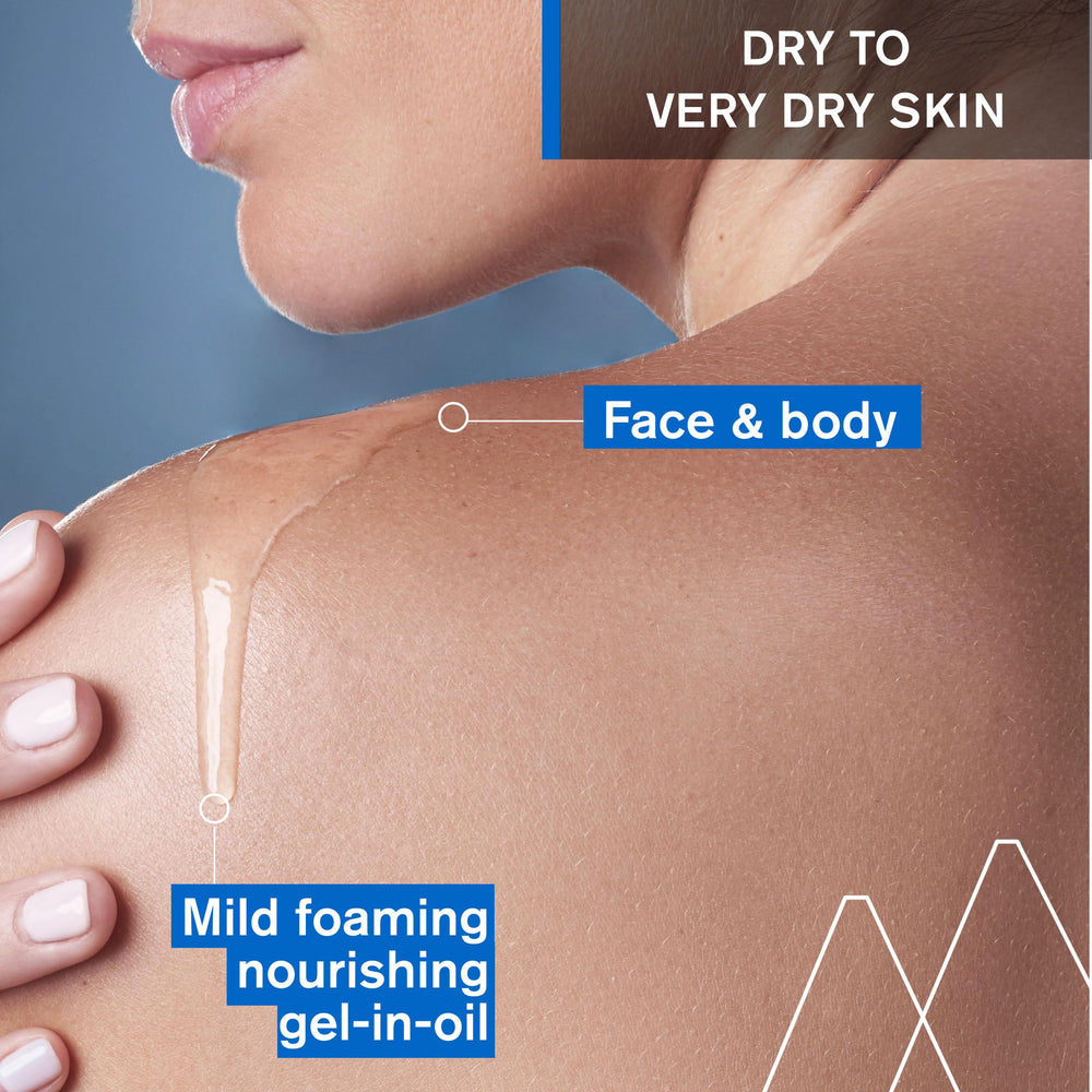 Application view of Uriage Xémose cleansing soothing oil on face and body