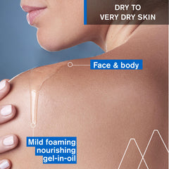 Application view of Uriage Xémose cleansing soothing oil on face and body