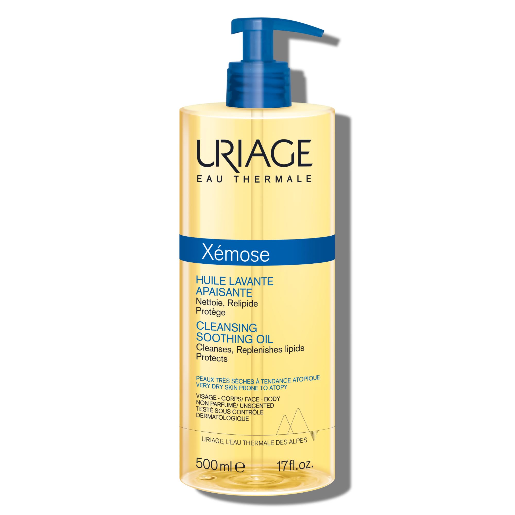 Uriage Xémose cleansing soothing oil pump bottle for gentle dry-skin cleansing