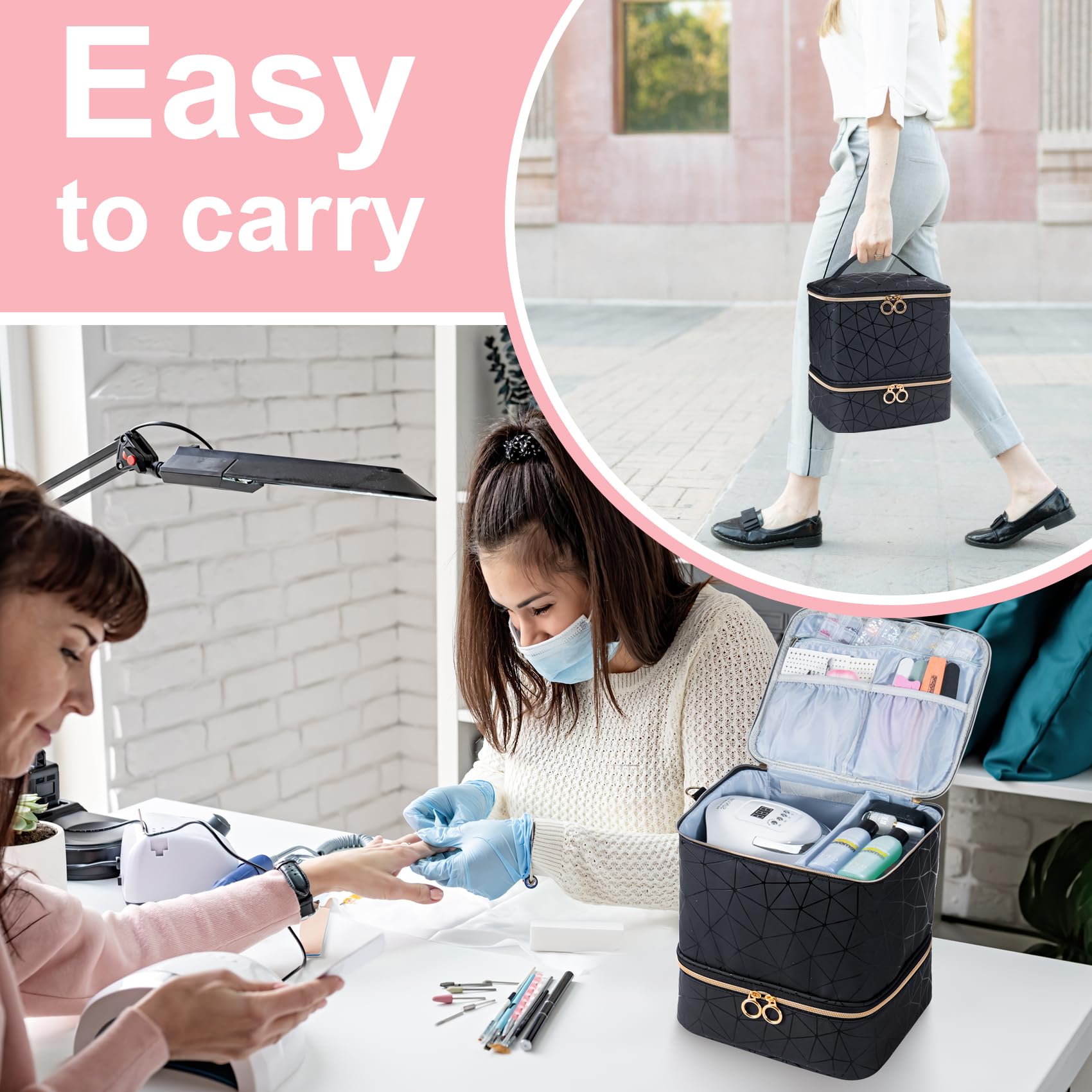 Uross nail polish organizer bag carry handle for easy transport