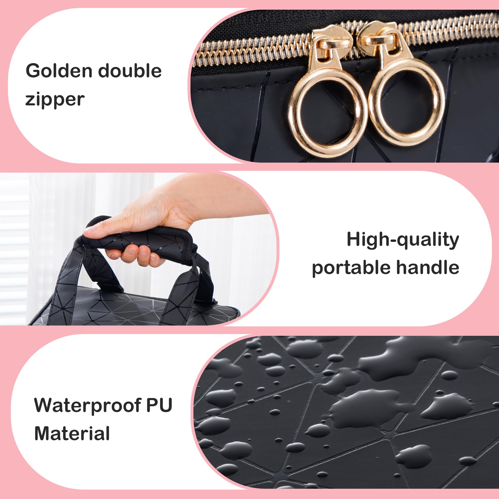 Uross Nail Polish Organizer Bag includes double handles and a shoulder strap for easy transport.
