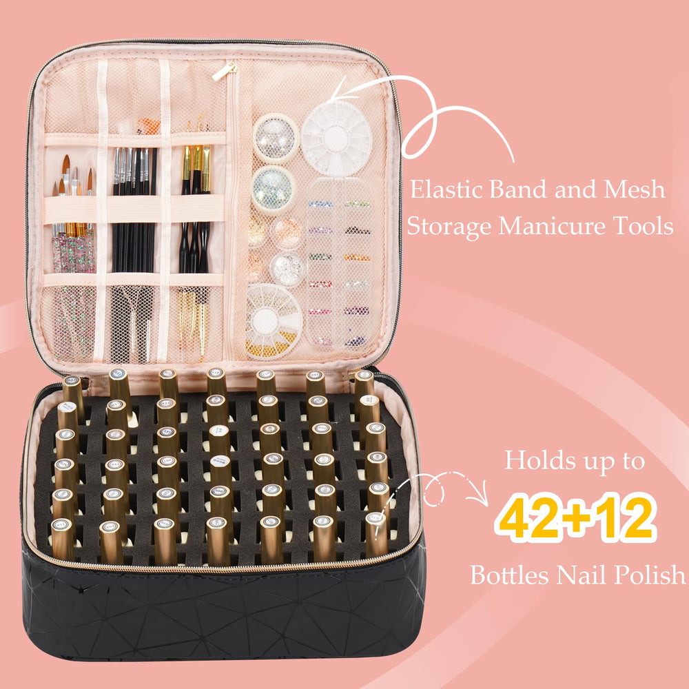 Uross Nail Polish Organizer Bag lower-grid section with 54-bottle capacity for organized storage