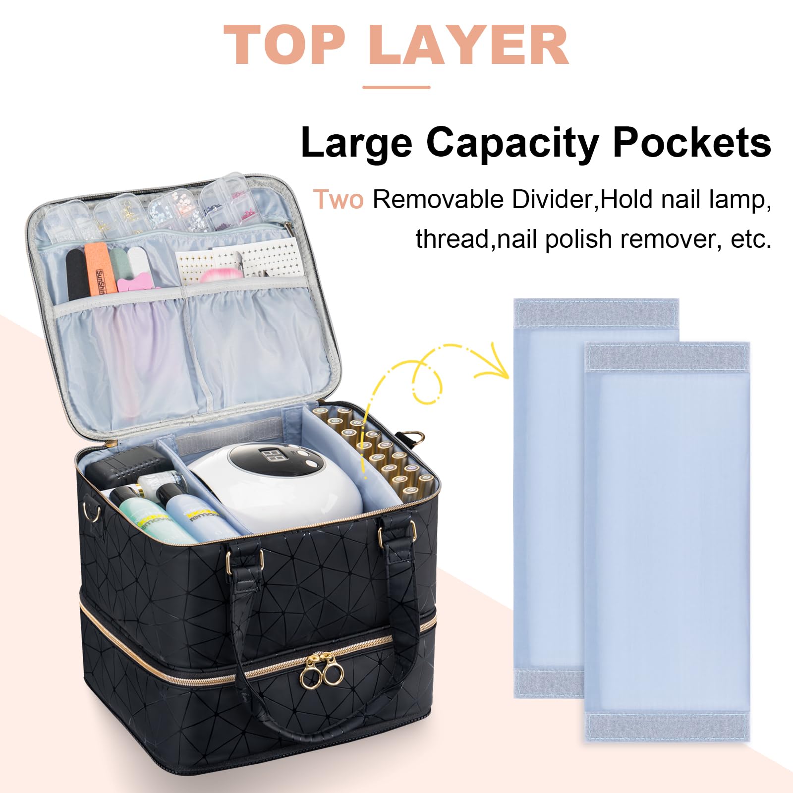 Uross nail polish organizer bag side with handles for easy travel transport.