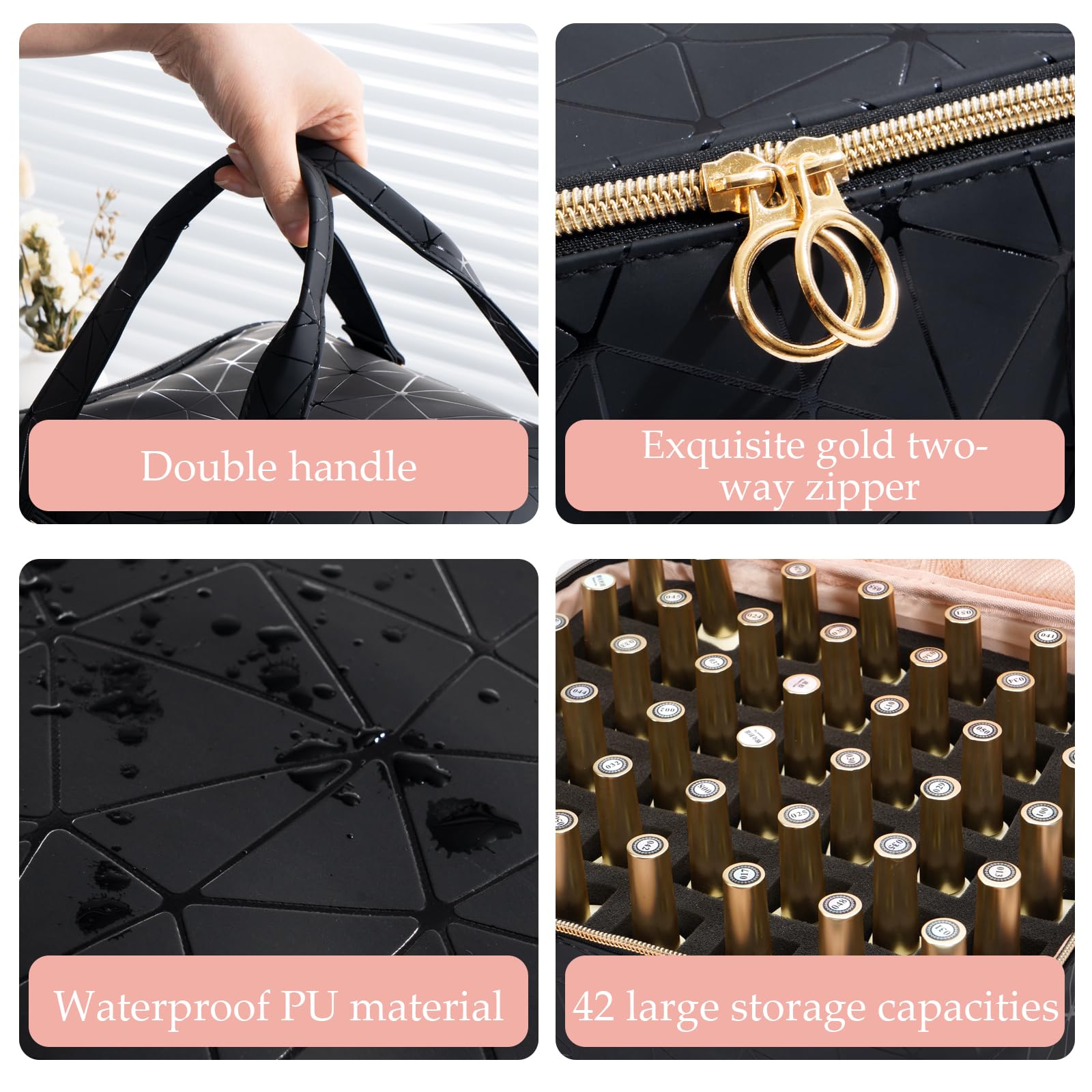 Uross Nail Polish Organizer Bag upper-pocket area showing detachable partitions for flexible setup