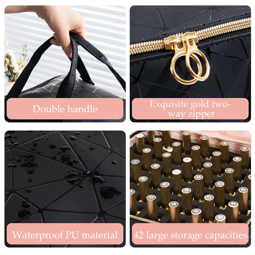 Uross Nail Polish Organizer Bag upper-pocket area showing detachable partitions for flexible setup