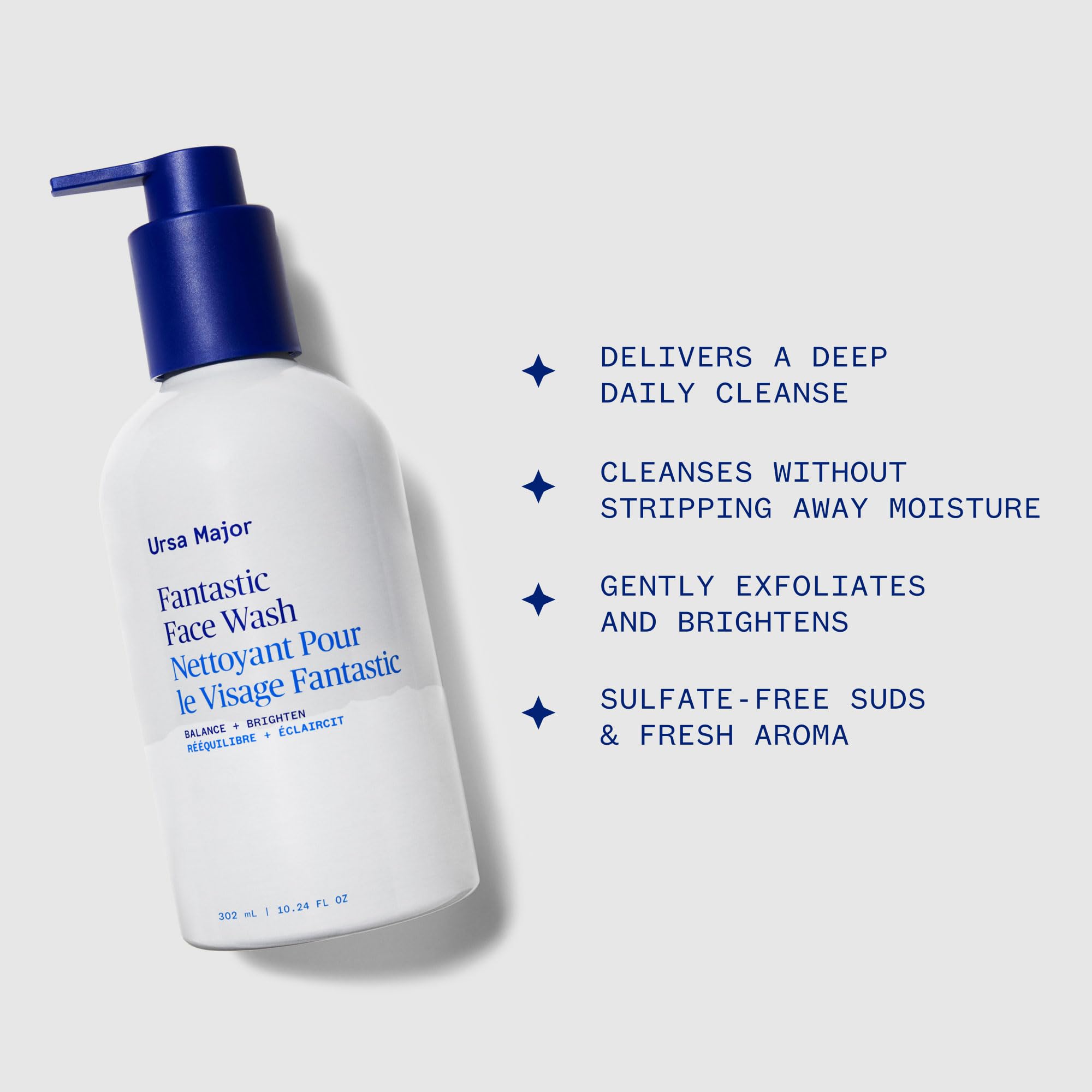 Ursa Major Fantastic Face Wash label closeup showing natural ingredients and cruelty-free branding