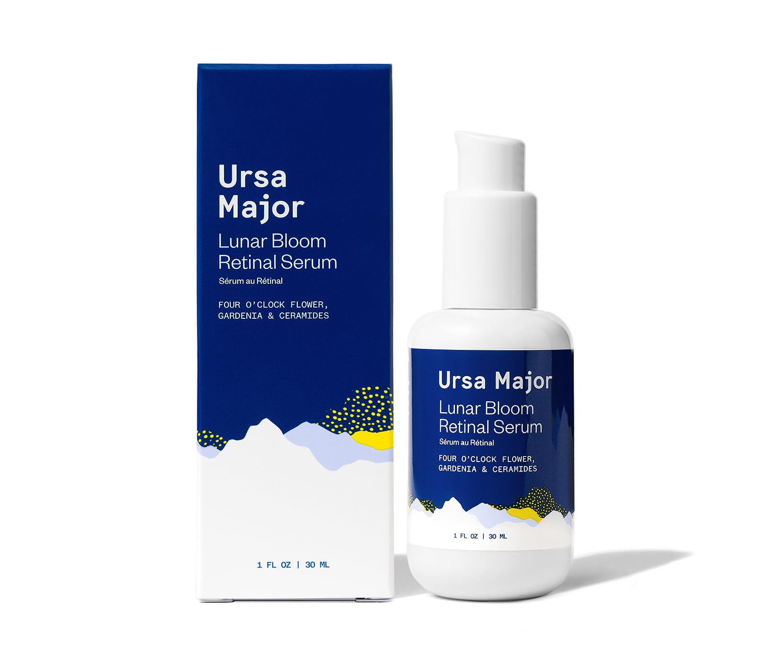 Ursa Major Lunar Bloom Serum bottle, unscented vegan skincare for all skin types, may smooth texture.