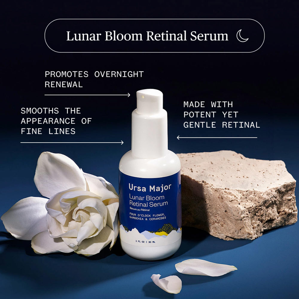 Ursa Major Lunar Bloom Serum texture close-up showing lightweight absorption for daily use.