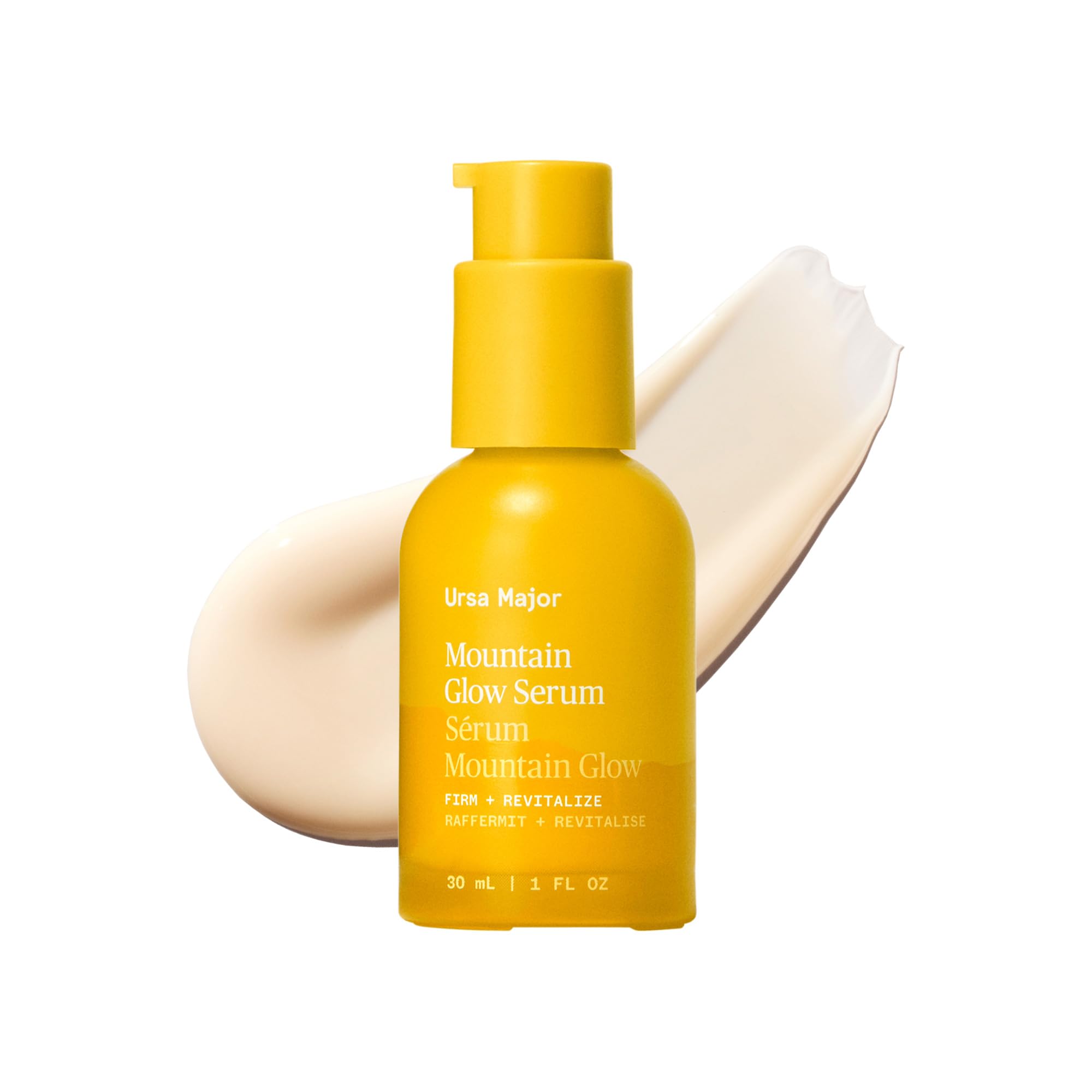 Ursa Major Mountain Glow serum bottle close-up, emphasizing hydration for radiant skin.