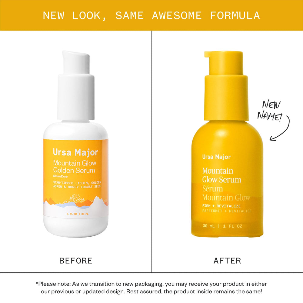 Ursa Major Mountain Glow packaging highlights vegan, cruelty-free skincare.