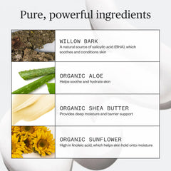 Ursa Major shave cream ingredients closeup featuring shea aloe willow birch sap.