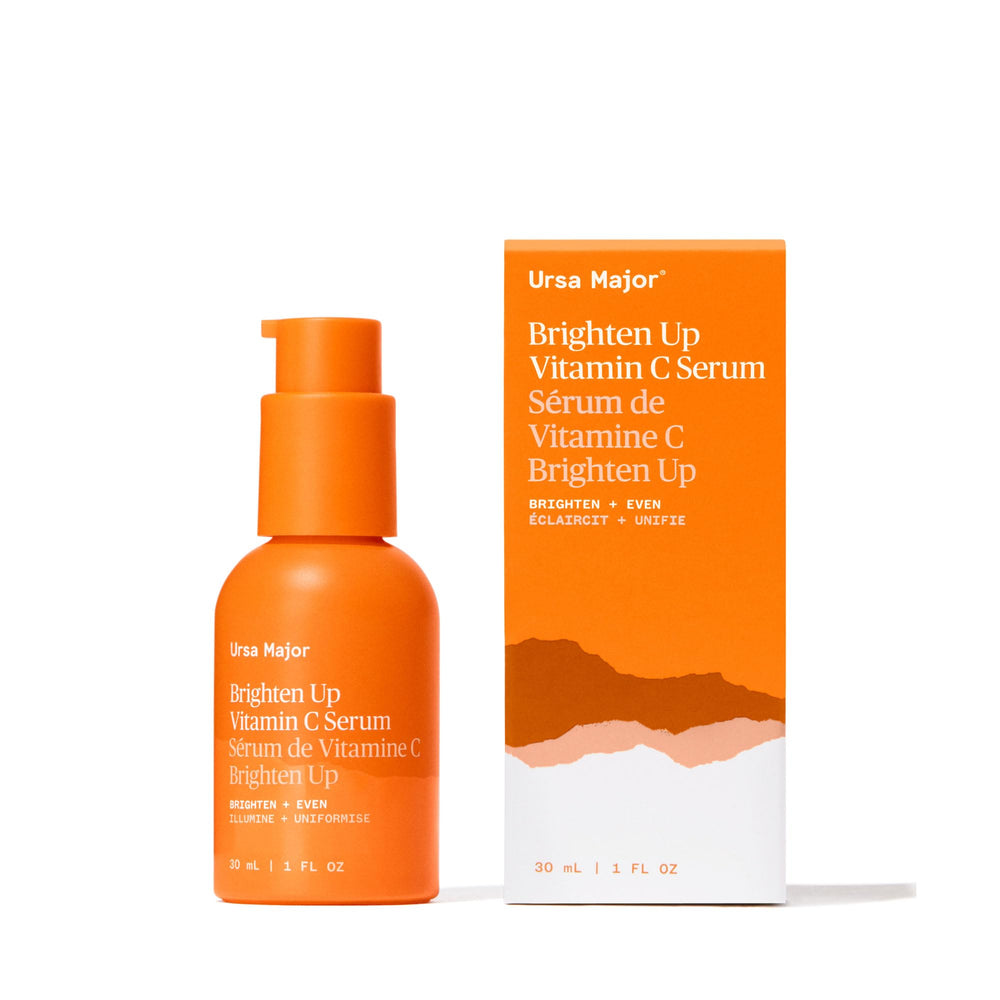 Ursa Major Vitamin C Serum bottle highlighting brightening and hydration benefits.