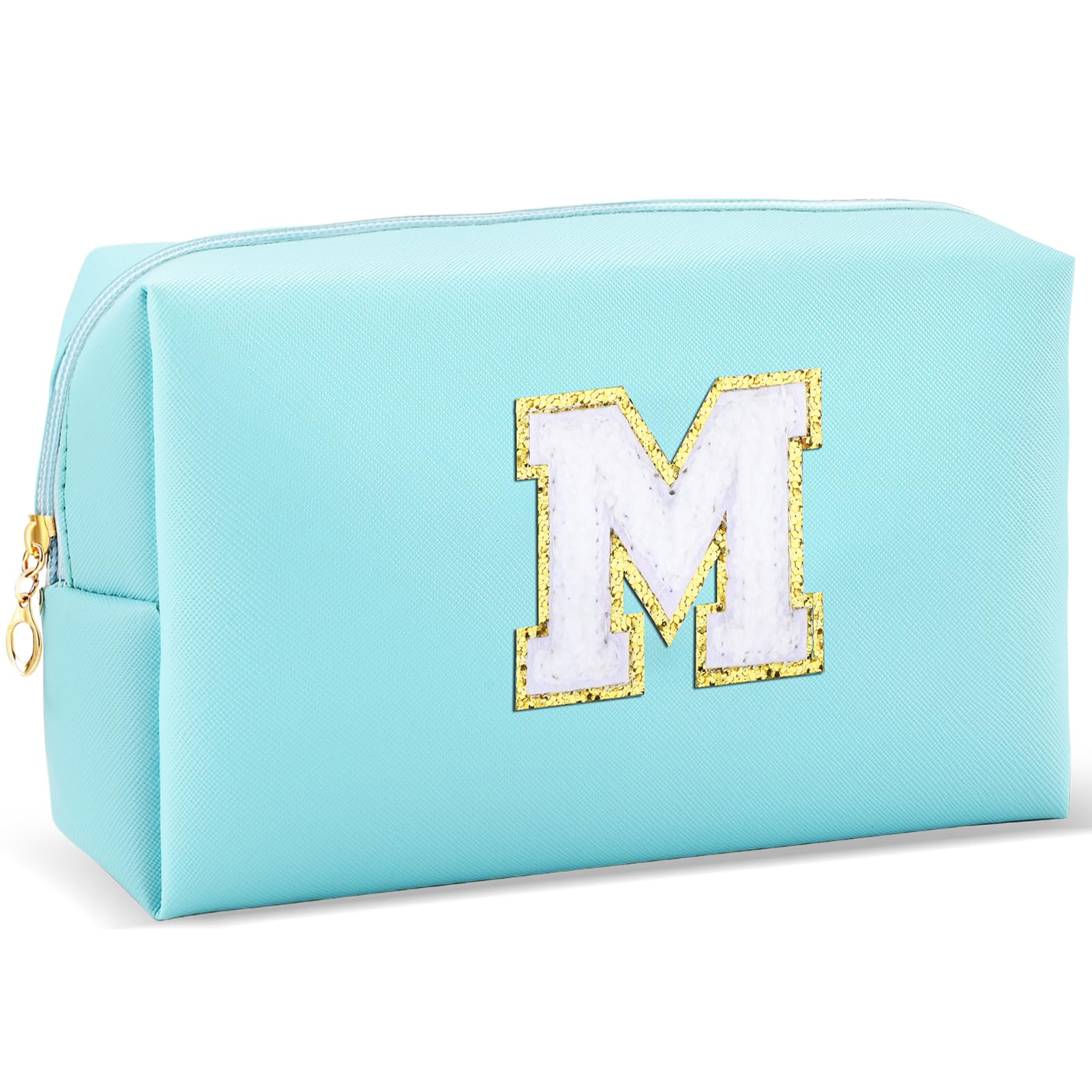 URSKYTOUS initial makeup bag blue front view for compact travel organization.