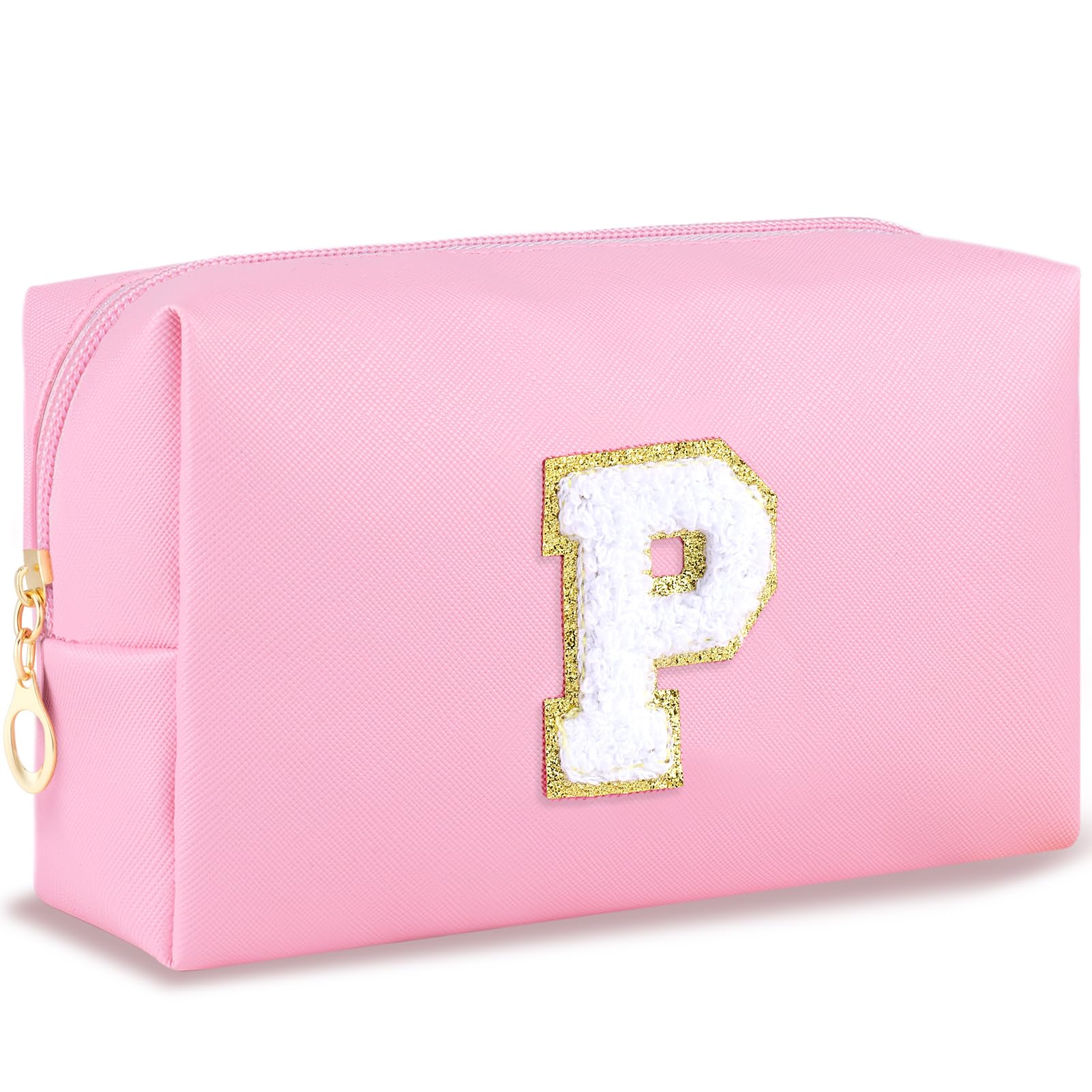 URSKYTOUS initial makeup bag pink chenille keeps cosmetics neatly organized on the go