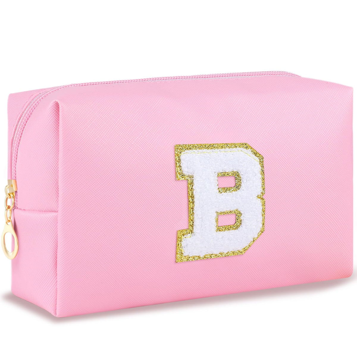 URSKYTOUS initial-makeup-bag pink chenille keeps small items organized on the go