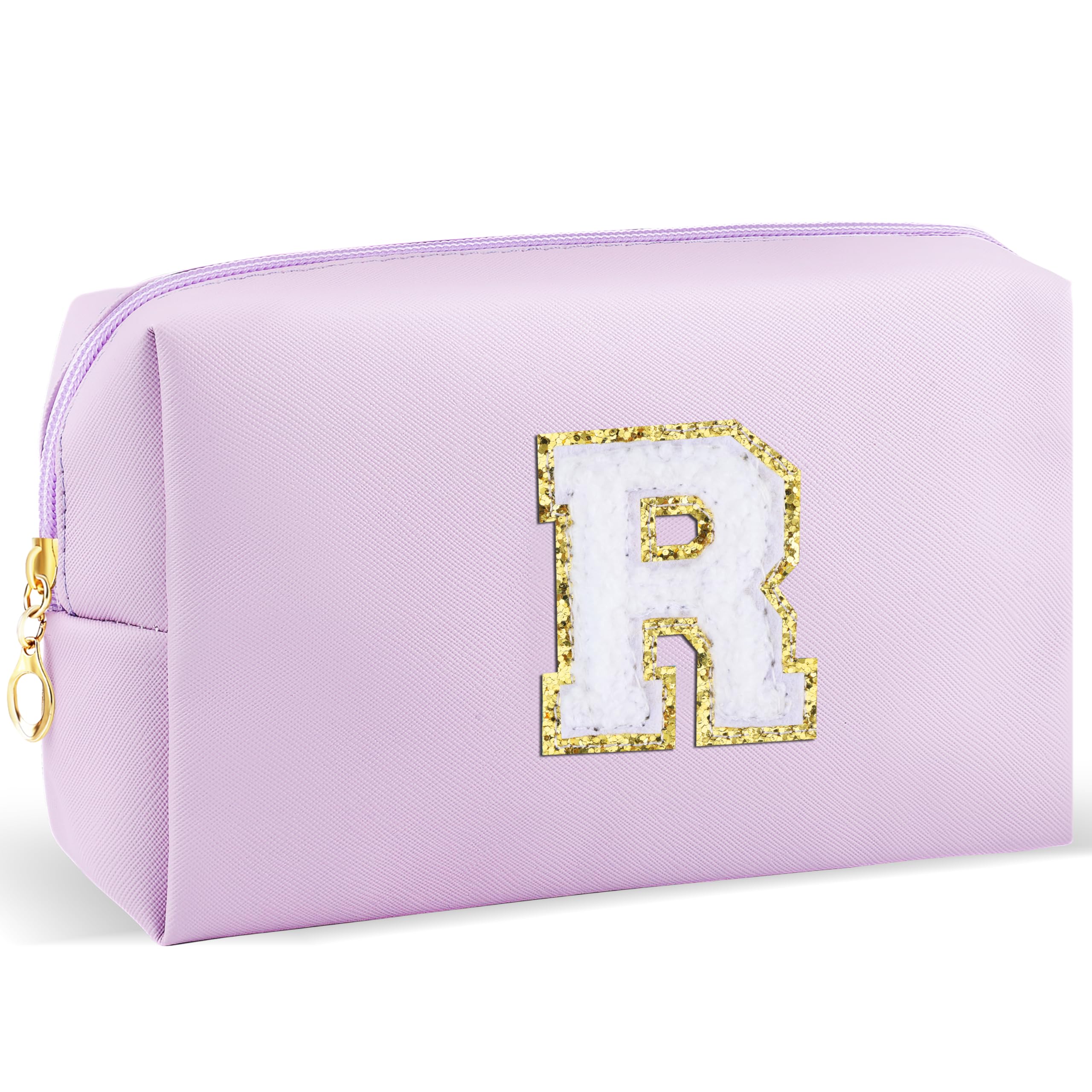 URSKYTOUS Initial Makeup Bag purple front view for compact travel organization
