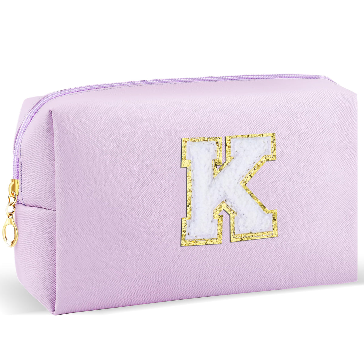 URSKYTOUS initial makeup bag purple-k zipper close-up for secure travel organization