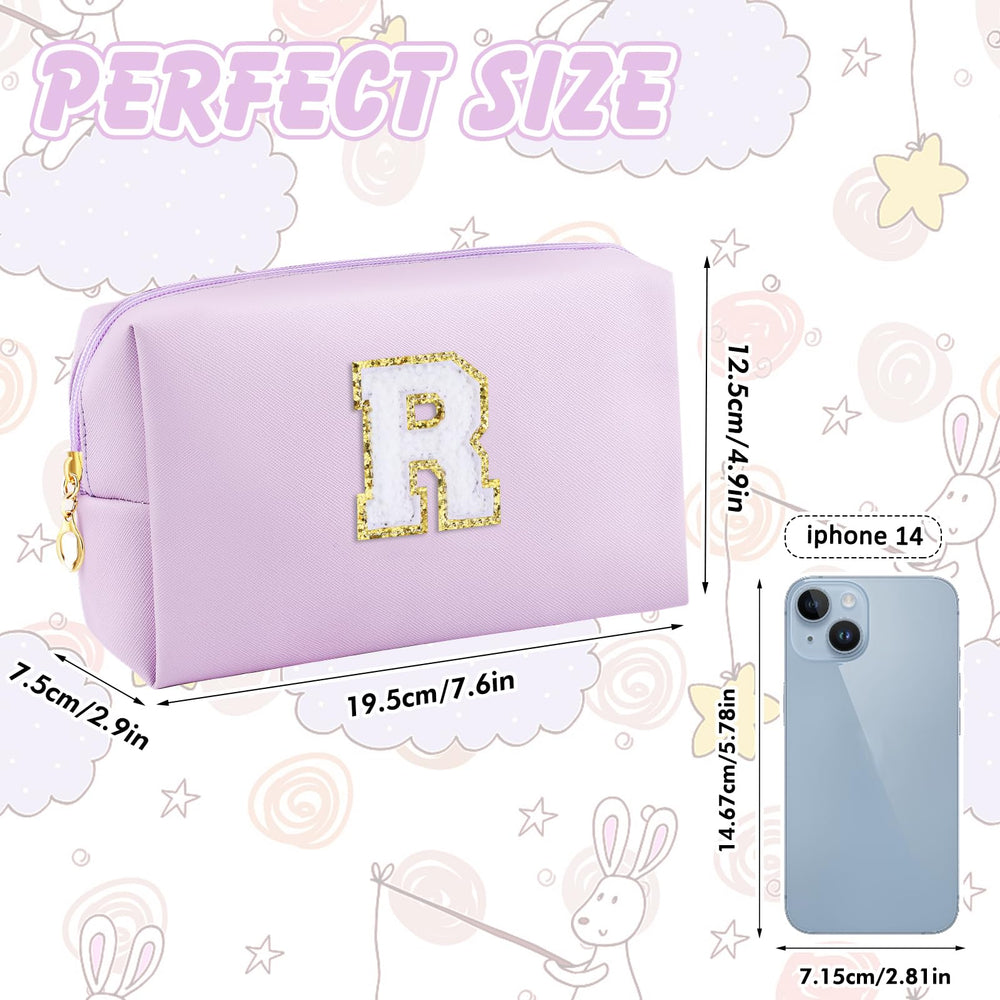 URSKYTOUS Initial Makeup Bag purple PU leather close-up easy to clean surface